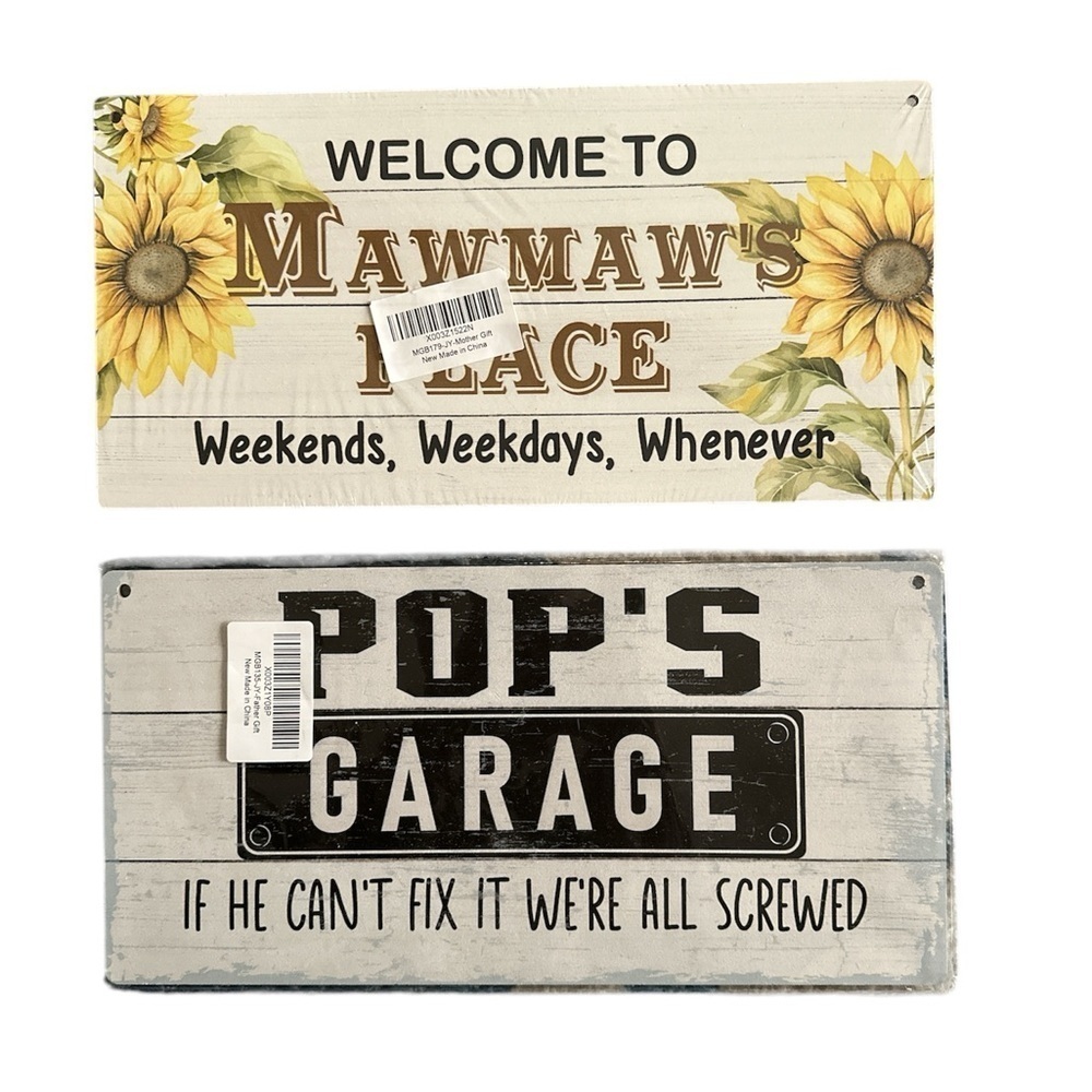 Grandma & Pops Vintage Style Sign Bundle of 2 Brand New